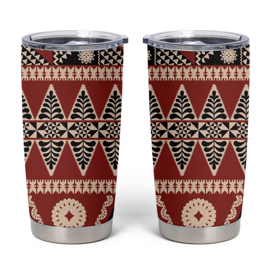 Vintage Bula Fiji Tumbler Cup Red Tapa Masi Motif