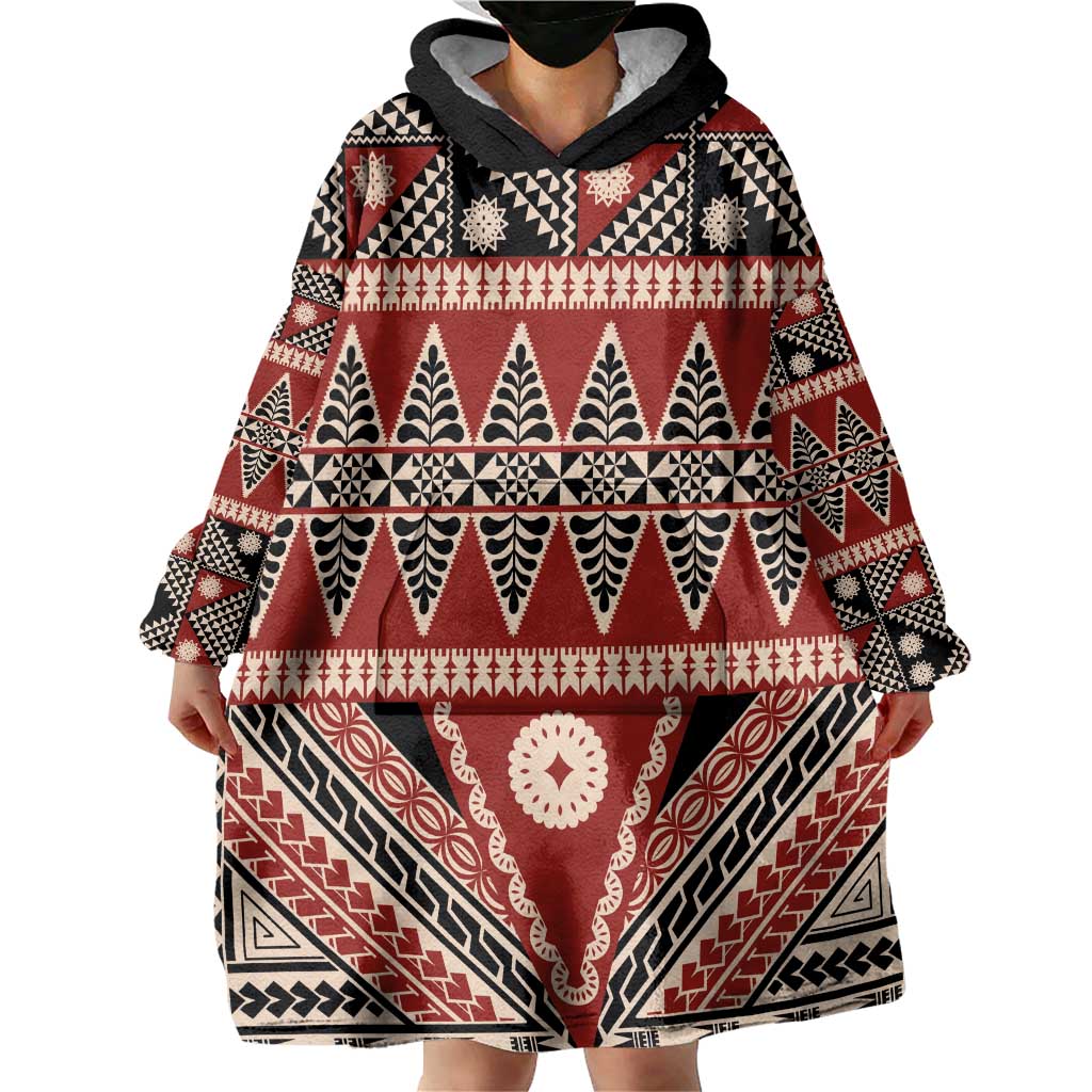 Vintage Bula Fiji Wearable Blanket Hoodie Red Tapa Masi Motif LT9 - Polynesian Pride