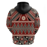 Vintage Bula Fiji Zip Hoodie Red Tapa Masi Motif