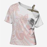 Polynesian Tribal Plumeria Lotu Tamaiti Cross Shoulder Shirt Pastel Blush LT9 Female Blush - Polynesian Pride