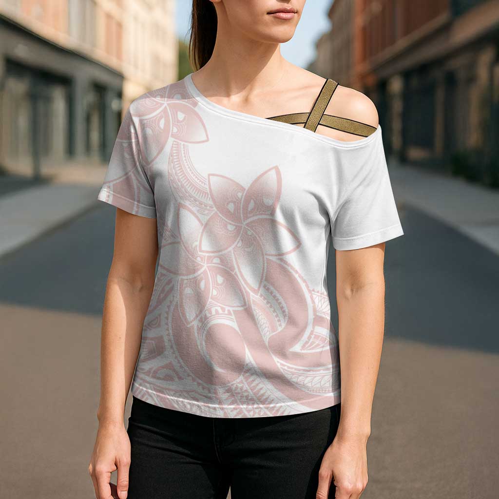 Polynesian Tribal Plumeria Lotu Tamaiti Cross Shoulder Shirt Pastel Blush LT9 - Polynesian Pride