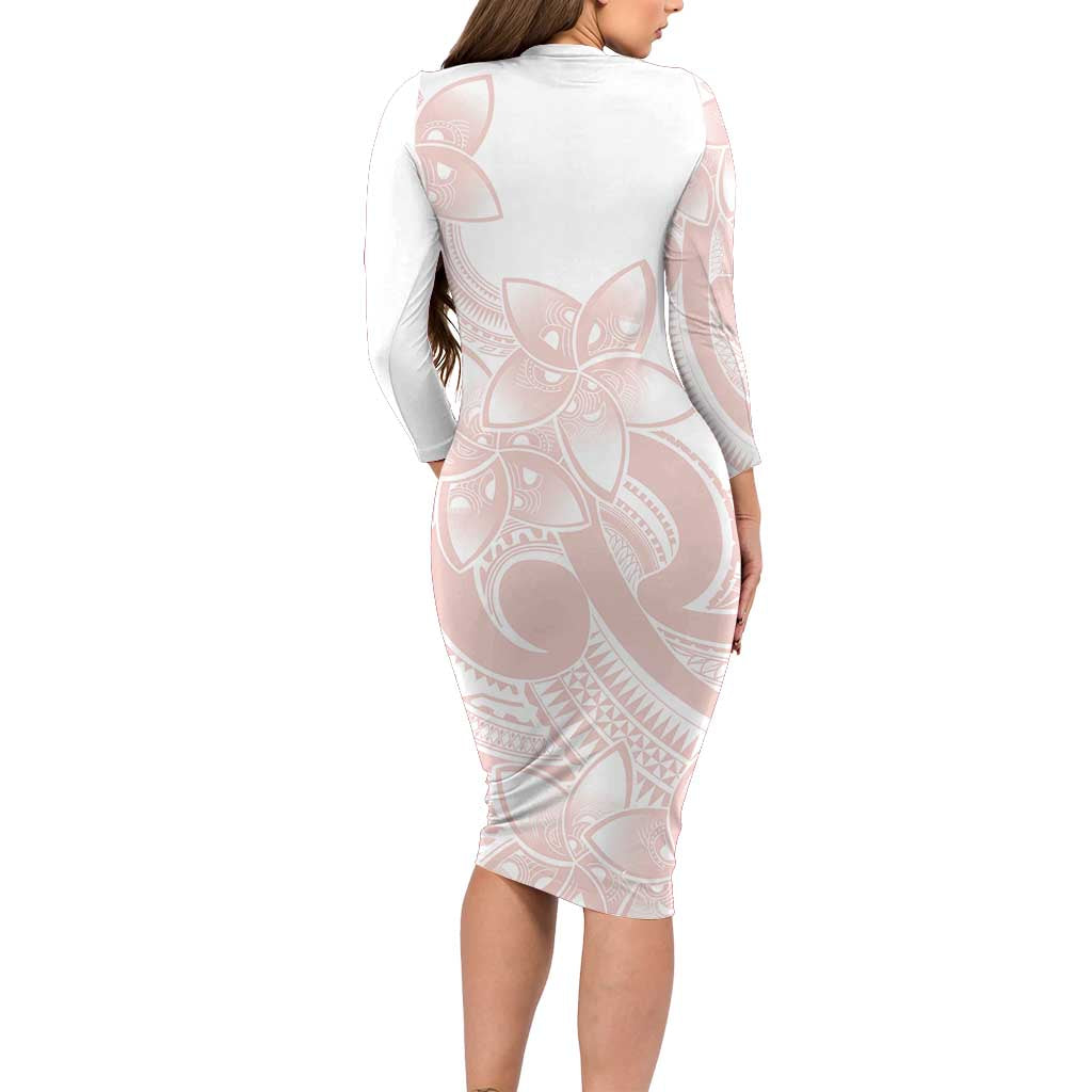 Polynesian Tribal Plumeria Lotu Tamaiti Family Matching Long Sleeve Bodycon Dress and Hawaiian Shirt Pastel Blush - Polynesian Pride