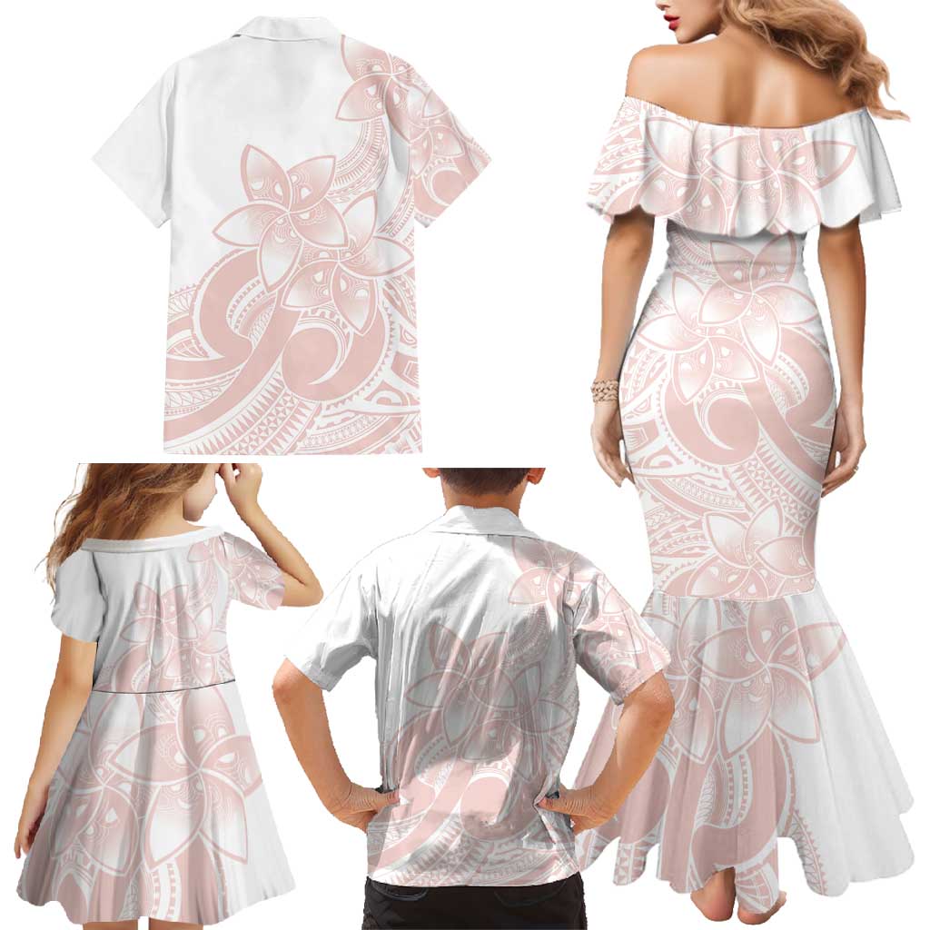 Polynesian Tribal Plumeria Lotu Tamaiti Family Matching Mermaid Dress and Hawaiian Shirt Pastel Blush - Polynesian Pride