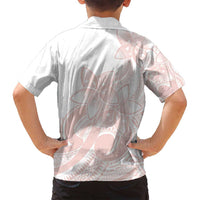 Polynesian Tribal Plumeria Lotu Tamaiti Family Matching Off Shoulder Short Dress and Hawaiian Shirt Pastel Blush LT9 - Polynesian Pride