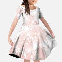 Polynesian Tribal Plumeria Lotu Tamaiti Family Matching Puletasi and Hawaiian Shirt Pastel Blush LT9 Daughter's Dress Blush - Polynesian Pride