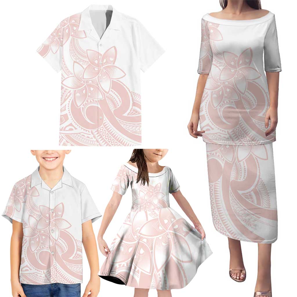 Polynesian Tribal Plumeria Lotu Tamaiti Family Matching Puletasi and Hawaiian Shirt Pastel Blush LT9 - Polynesian Pride