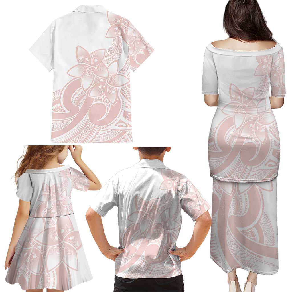 Polynesian Tribal Plumeria Lotu Tamaiti Family Matching Puletasi and Hawaiian Shirt Pastel Blush LT9 - Polynesian Pride