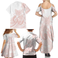 Polynesian Tribal Plumeria Lotu Tamaiti Family Matching Summer Maxi Dress and Hawaiian Shirt Pastel Blush - Polynesian Pride