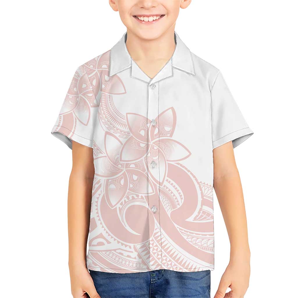 Polynesian Tribal Plumeria Lotu Tamaiti Kid Hawaiian Shirt Pastel Blush - Polynesian Pride