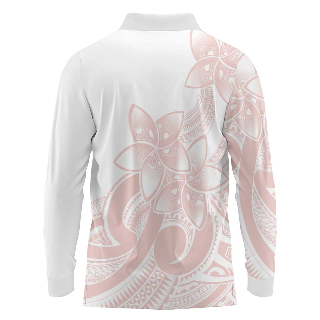 Polynesian Tribal Plumeria Lotu Tamaiti Long Sleeve Polo Shirt Pastel Blush LT9 - Polynesian Pride