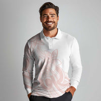 Polynesian Tribal Plumeria Lotu Tamaiti Long Sleeve Polo Shirt Pastel Blush LT9 - Polynesian Pride
