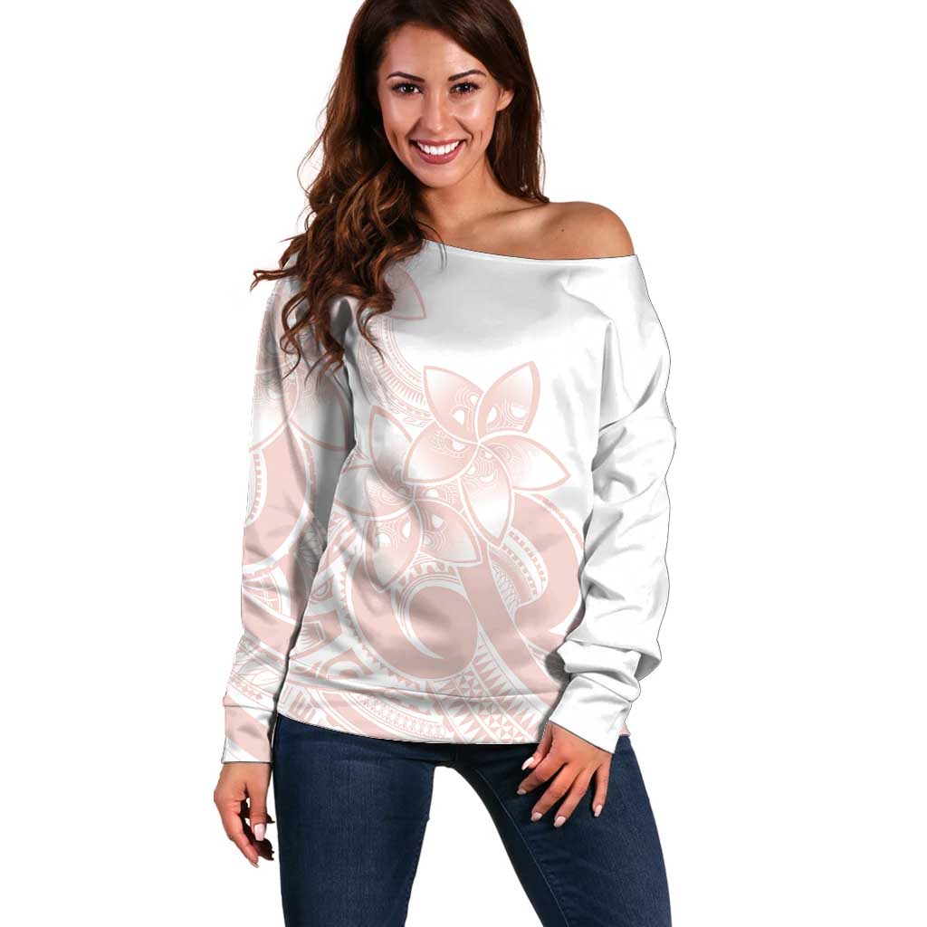 Polynesian Tribal Plumeria Lotu Tamaiti Off Shoulder Sweater Pastel Blush - Polynesian Pride