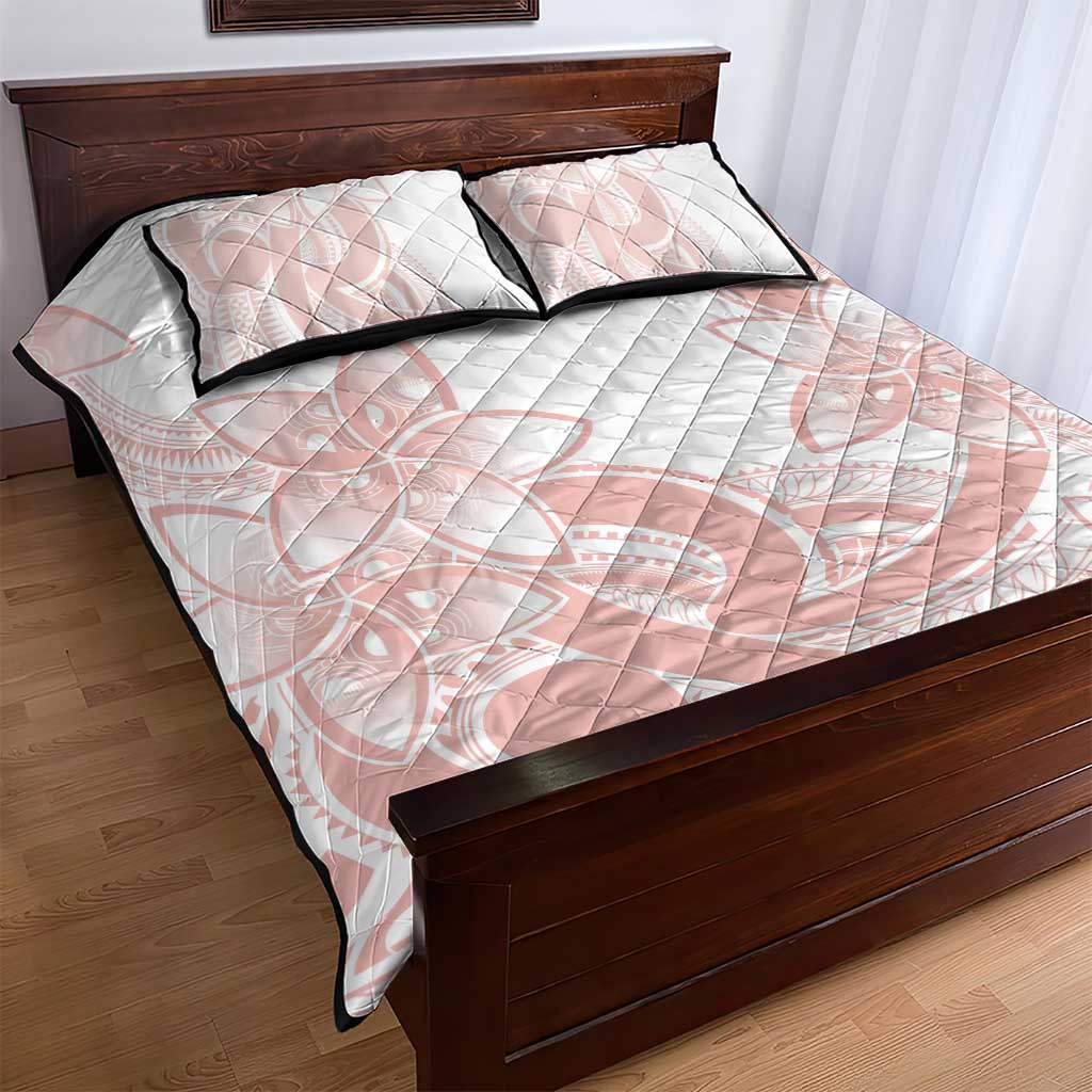 Polynesian Tribal Plumeria Lotu Tamaiti Quilt Bed Set Pastel Blush - Polynesian Pride