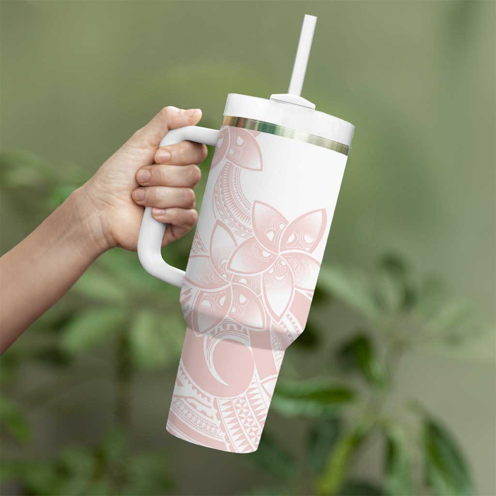 Polynesian Tribal Plumeria Lotu Tamaiti Tumbler With Handle Pastel Blush LT9 - Polynesian Pride