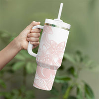 Polynesian Tribal Plumeria Lotu Tamaiti Tumbler With Handle Pastel Blush LT9 - Polynesian Pride