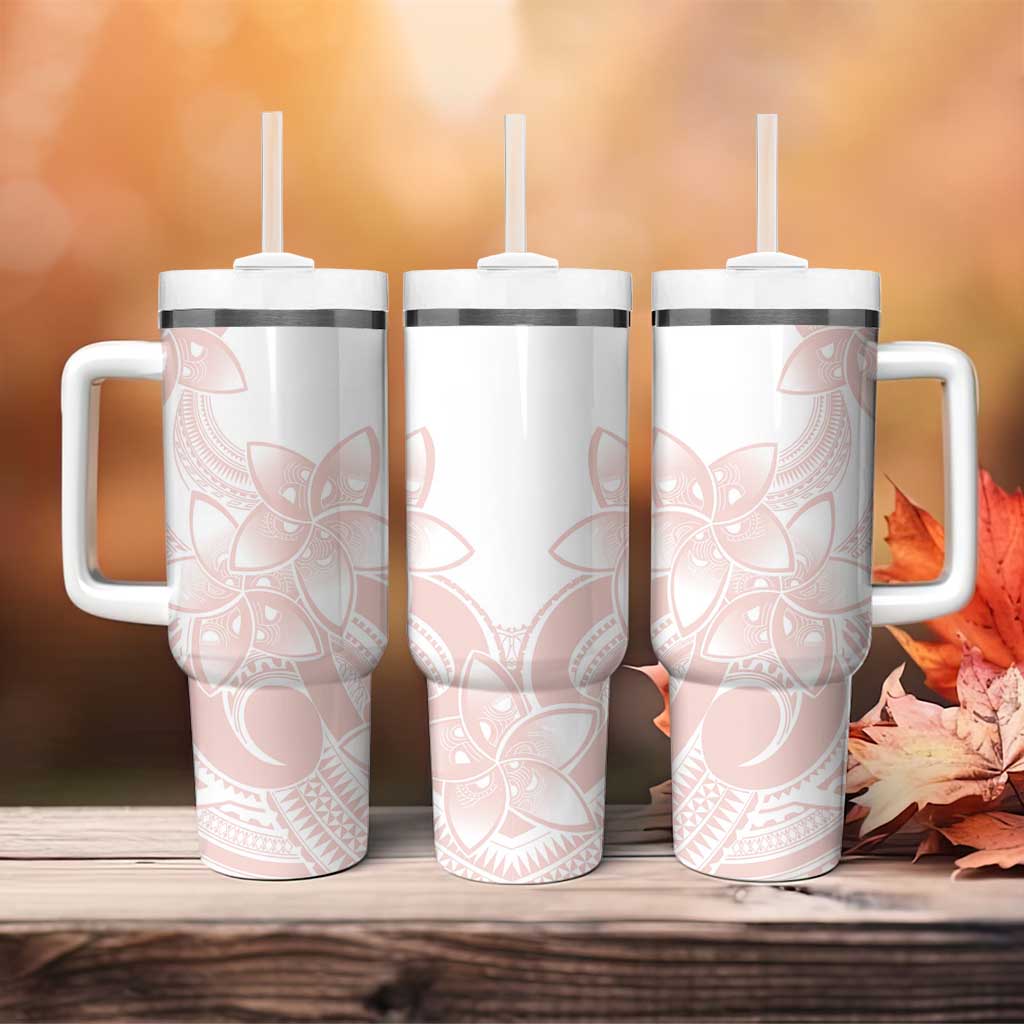 Polynesian Tribal Plumeria Lotu Tamaiti Tumbler With Handle Pastel Blush LT9 - Polynesian Pride