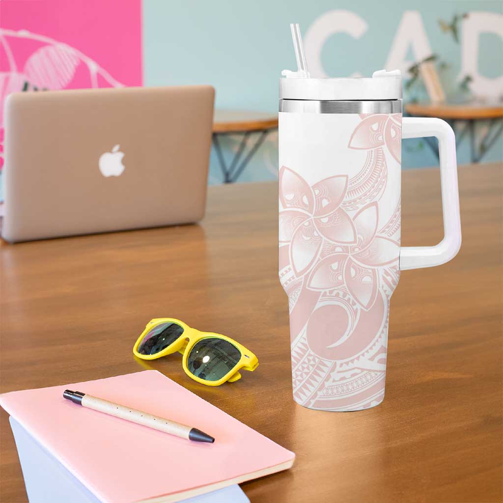 Polynesian Tribal Plumeria Lotu Tamaiti Tumbler With Handle Pastel Blush LT9 - Polynesian Pride