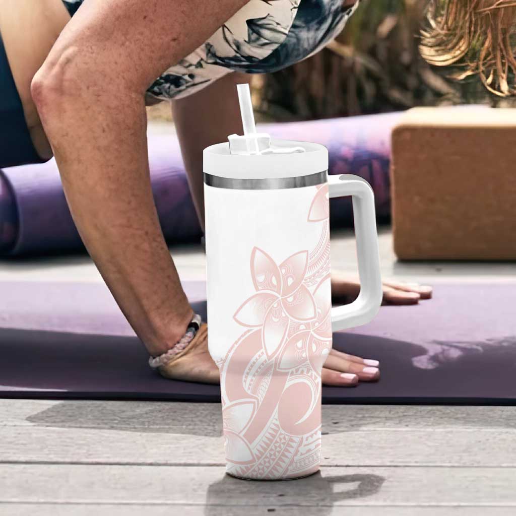 Polynesian Tribal Plumeria Lotu Tamaiti Tumbler With Handle Pastel Blush LT9 - Polynesian Pride