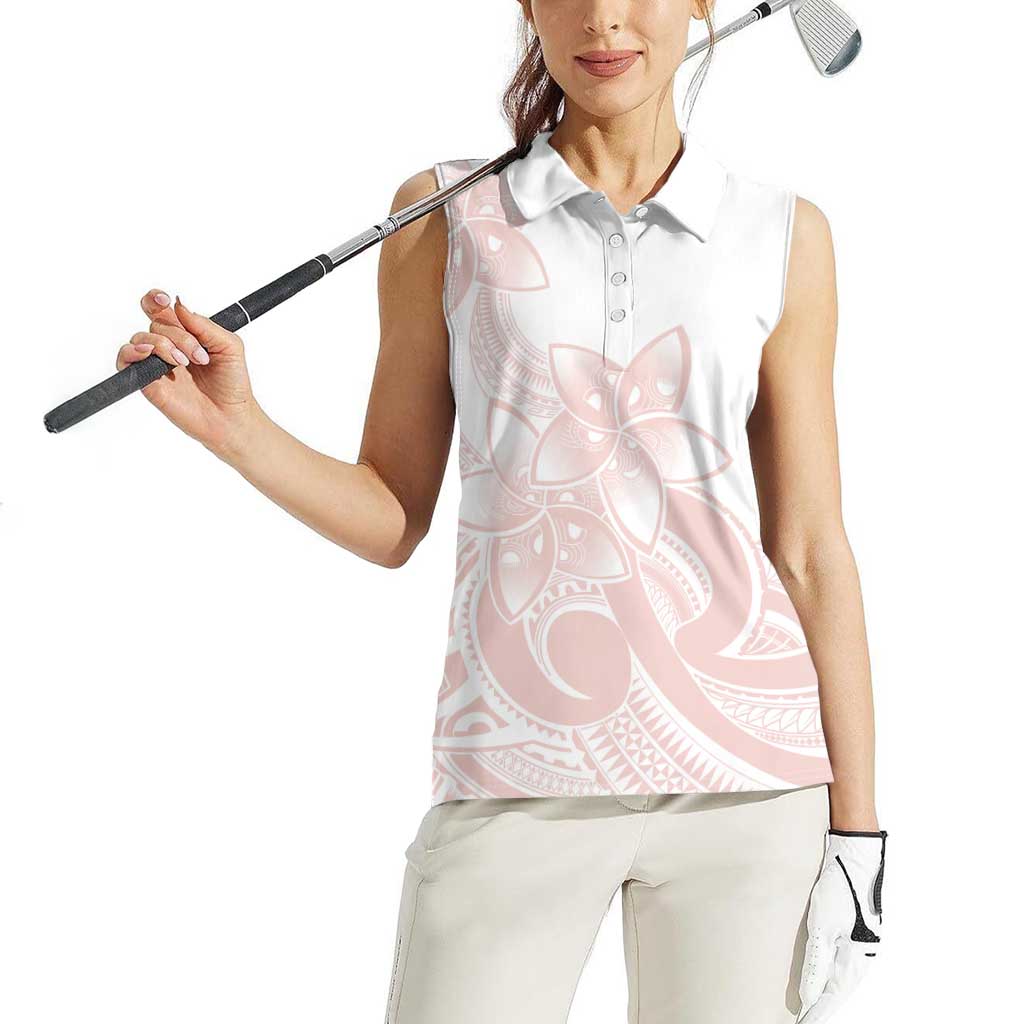 Polynesian Tribal Plumeria Lotu Tamaiti Women Sleeveless Polo Shirt Pastel Blush - Polynesian Pride