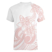 Polynesian Tribal Plumeria Lotu Tamaiti Women V-Neck T-Shirt Pastel Blush - Polynesian Pride