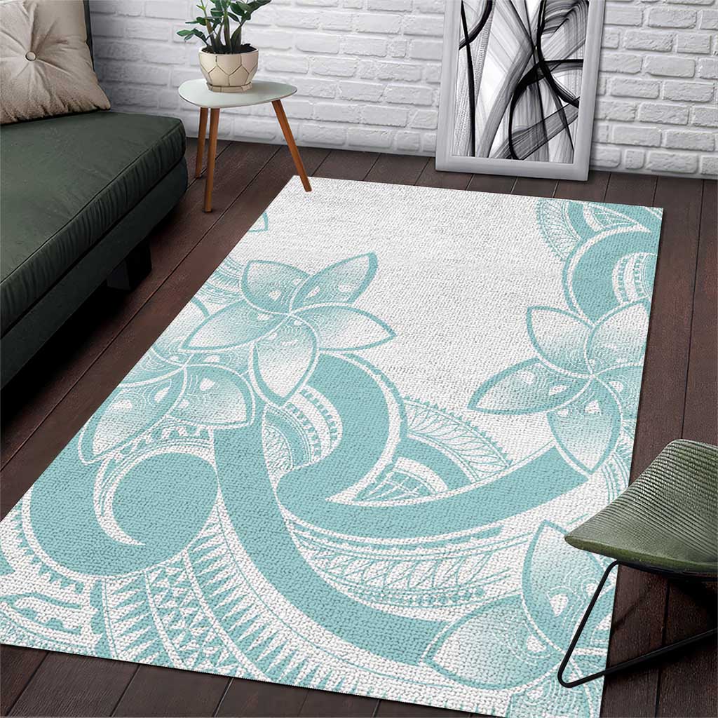 Polynesian Tribal Plumeria Lotu Tamaiti Area Rug Pastel Cyan LT9 Cyan - Polynesian Pride