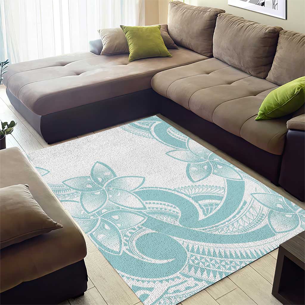 Polynesian Tribal Plumeria Lotu Tamaiti Area Rug Pastel Cyan LT9 - Polynesian Pride