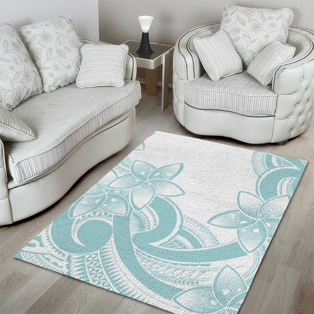 Polynesian Tribal Plumeria Lotu Tamaiti Area Rug Pastel Cyan LT9 - Polynesian Pride