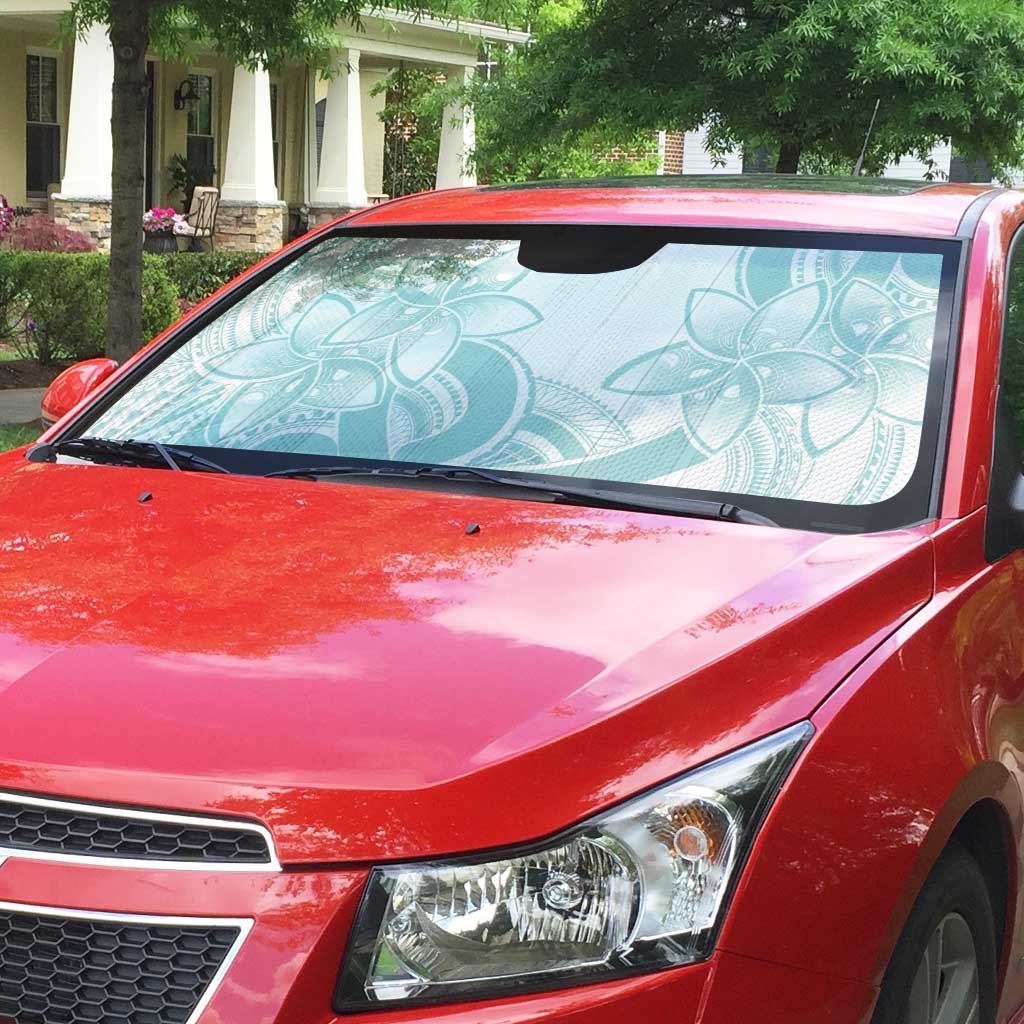 Polynesian Tribal Plumeria Lotu Tamaiti Auto Sun Shade Pastel Cyan - Polynesian Pride