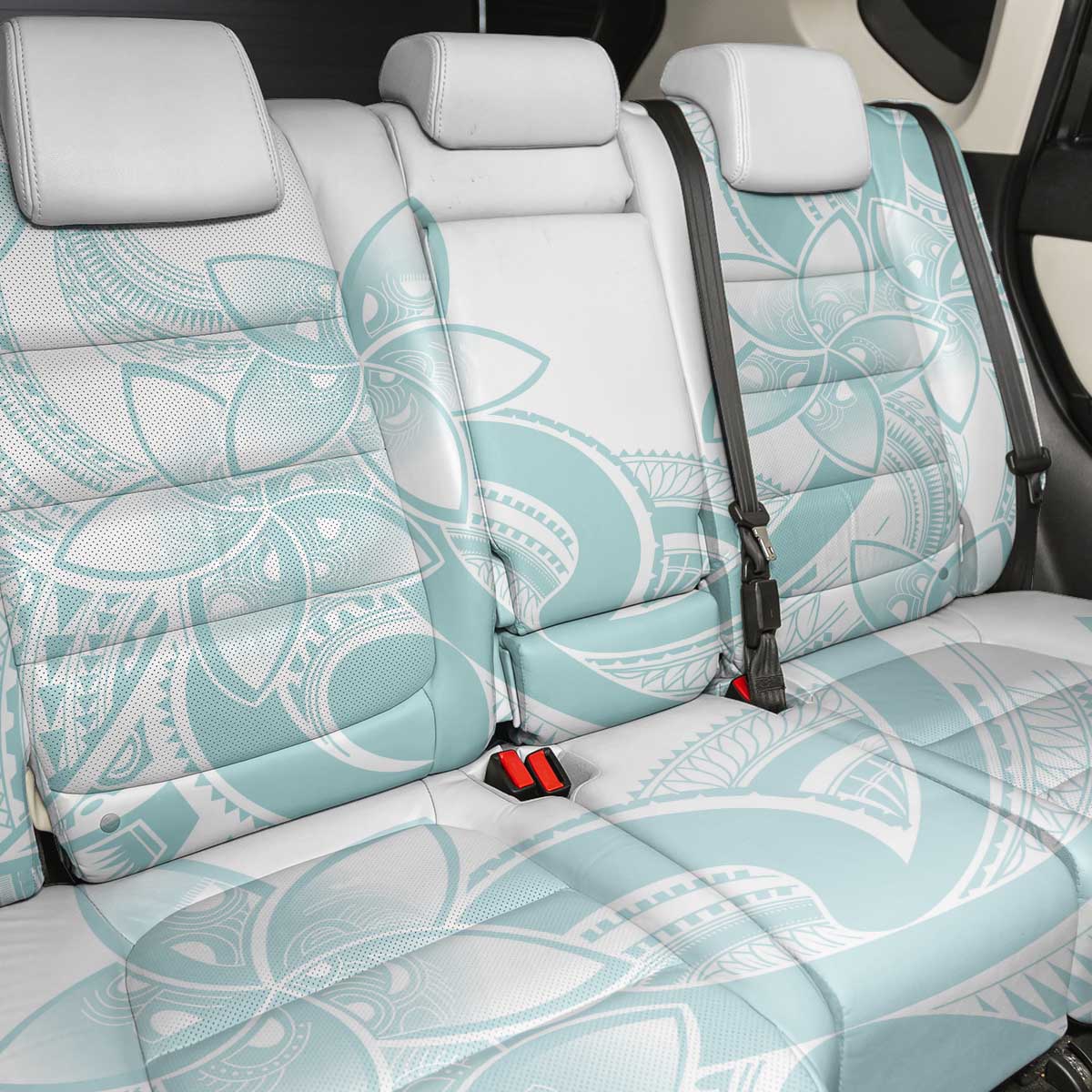 Polynesian Tribal Plumeria Lotu Tamaiti Back Car Seat Cover Pastel Cyan - Polynesian Pride