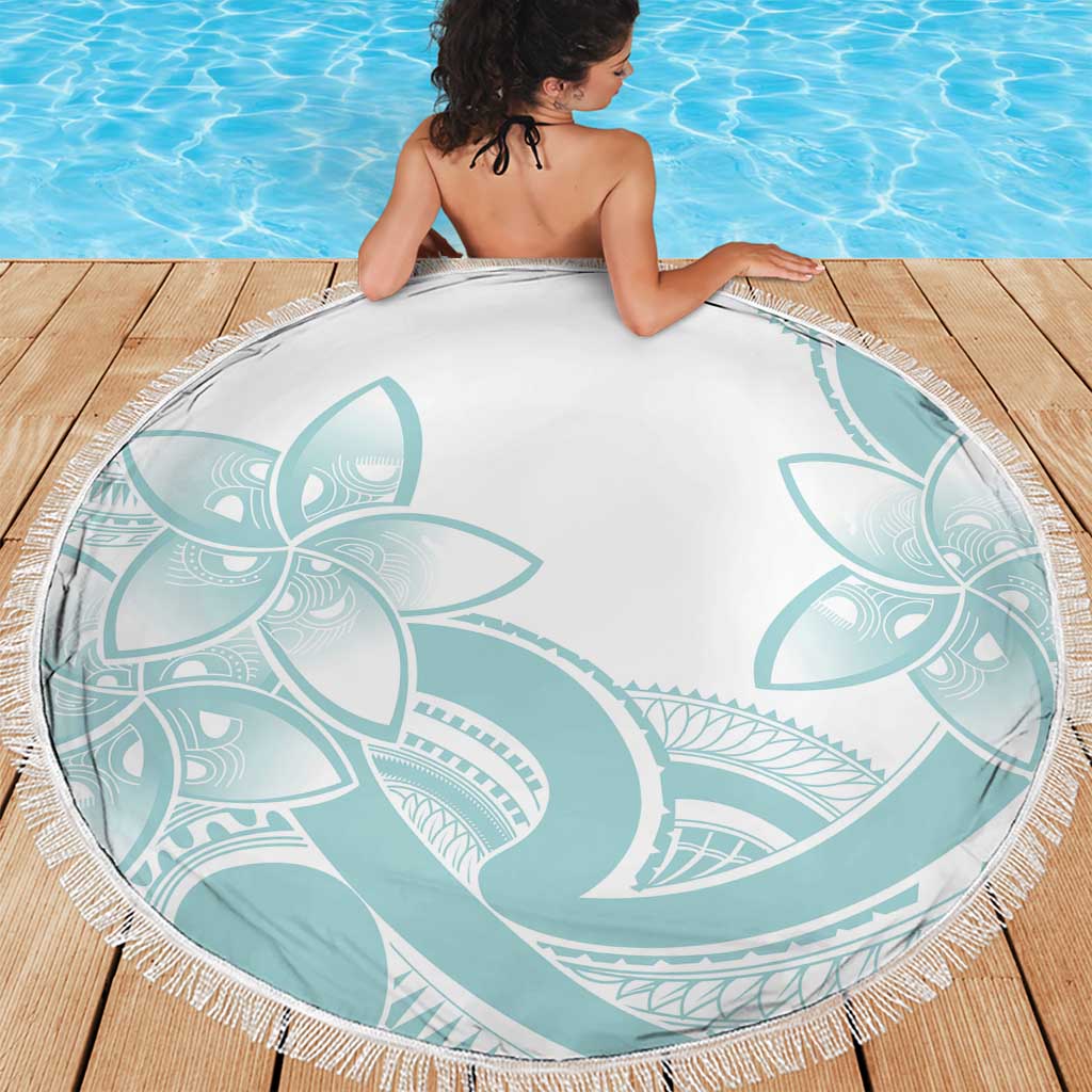 Polynesian Tribal Plumeria Lotu Tamaiti Beach Blanket Pastel Cyan - Polynesian Pride