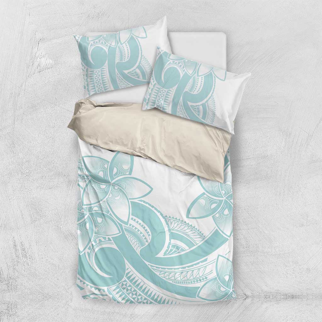 Polynesian Tribal Plumeria Lotu Tamaiti Bedding Set Pastel Cyan - Polynesian Pride