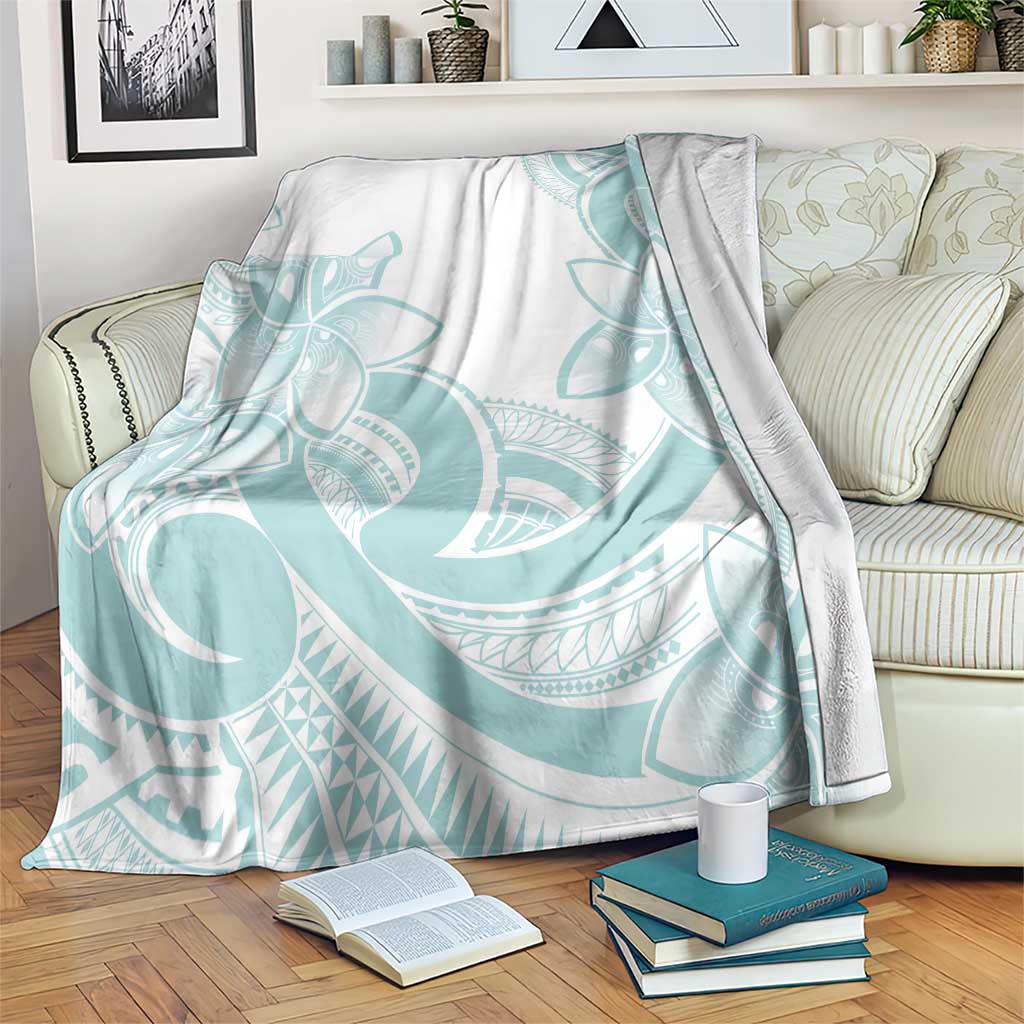 Polynesian Tribal Plumeria Lotu Tamaiti Blanket Pastel Cyan - Polynesian Pride