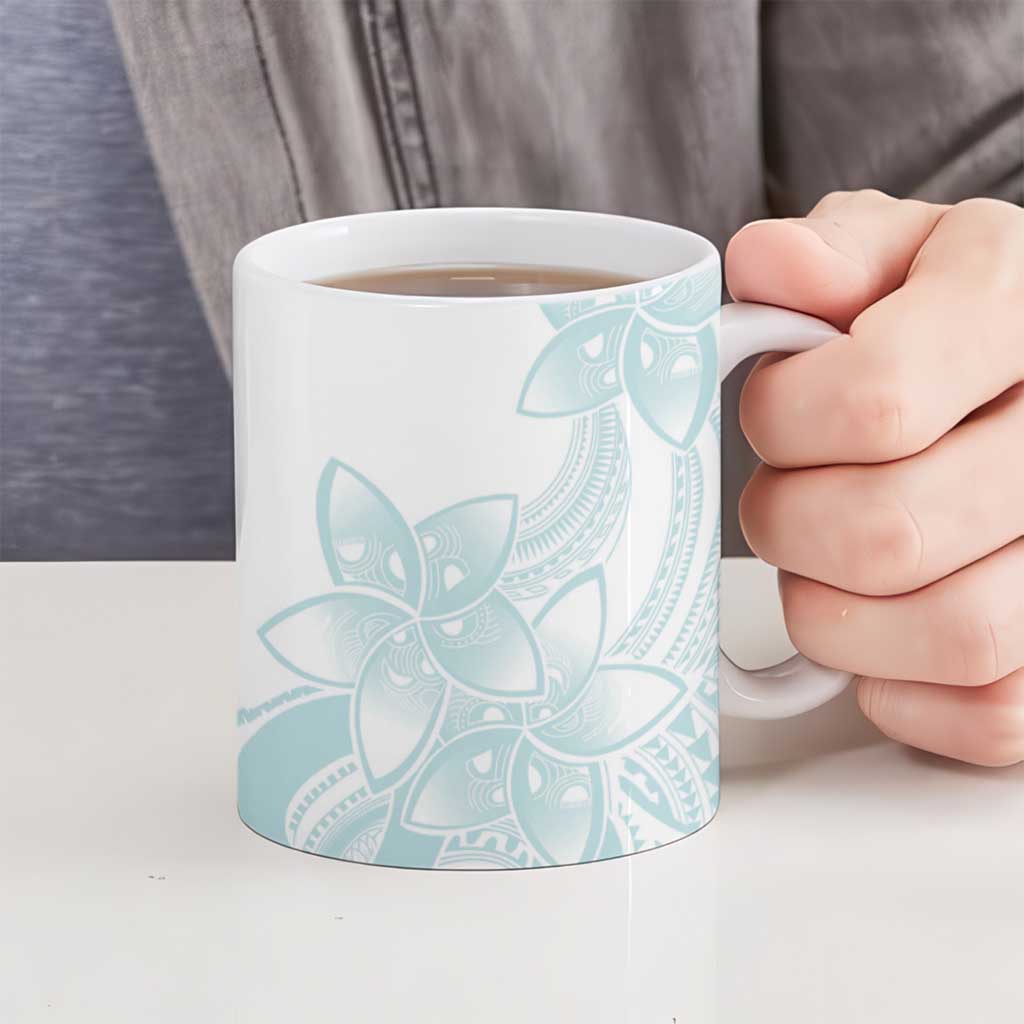 Polynesian Tribal Plumeria Lotu Tamaiti Ceramic Mug Pastel Cyan - Polynesian Pride