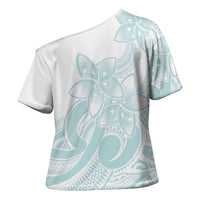 Polynesian Tribal Plumeria Lotu Tamaiti Cross Shoulder Shirt Pastel Cyan LT9 - Polynesian Pride