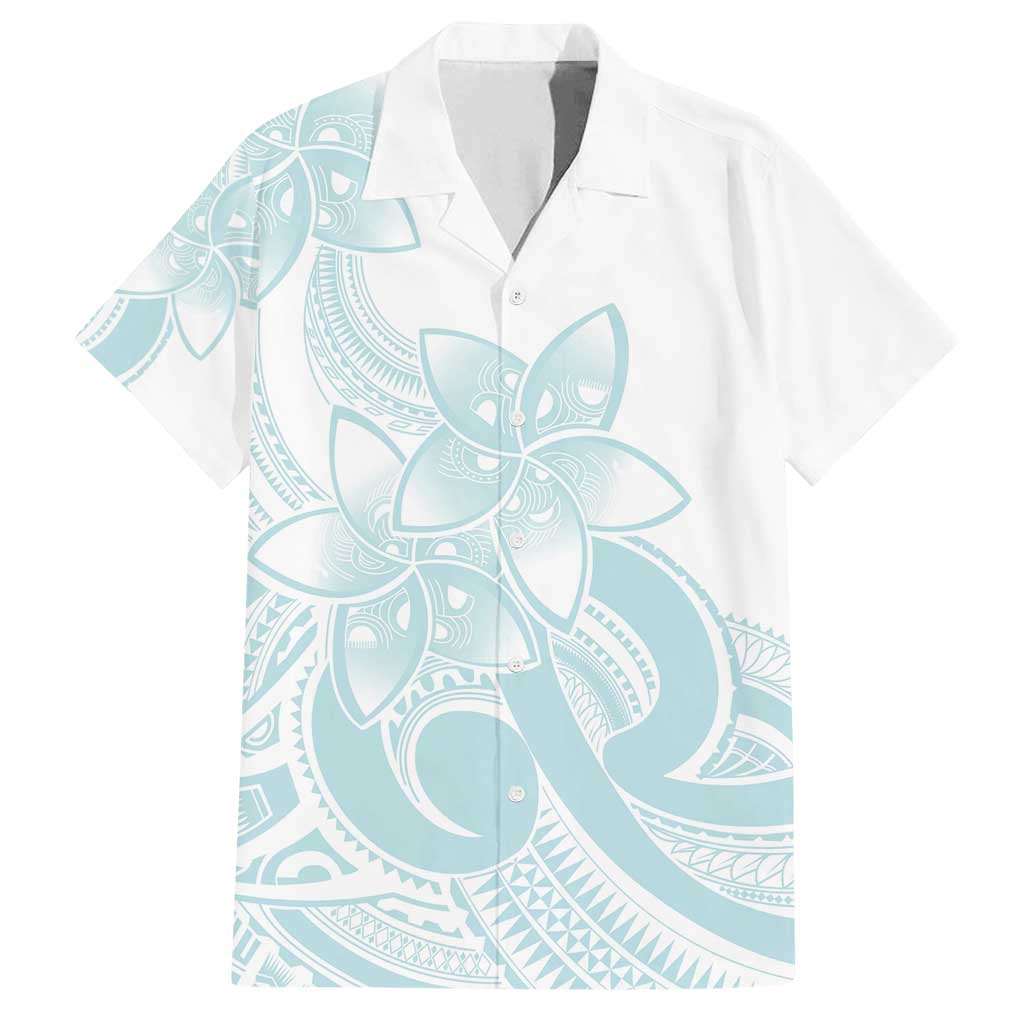 Polynesian Tribal Plumeria Lotu Tamaiti Family Matching Long Sleeve Bodycon Dress and Hawaiian Shirt Pastel Cyan - Polynesian Pride