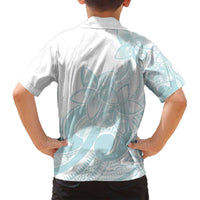 Polynesian Tribal Plumeria Lotu Tamaiti Family Matching Off Shoulder Short Dress and Hawaiian Shirt Pastel Cyan LT9 - Polynesian Pride