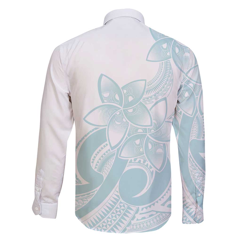 Polynesian Tribal Plumeria Lotu Tamaiti Family Matching Off Shoulder Short Dress and Hawaiian Shirt Pastel Cyan LT9 - Polynesian Pride