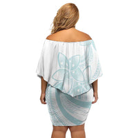 Polynesian Tribal Plumeria Lotu Tamaiti Family Matching Off Shoulder Short Dress and Hawaiian Shirt Pastel Cyan LT9 - Polynesian Pride