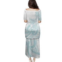 Polynesian Tribal Plumeria Lotu Tamaiti Family Matching Puletasi and Hawaiian Shirt Pastel Cyan LT9 - Polynesian Pride