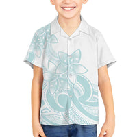 Polynesian Tribal Plumeria Lotu Tamaiti Family Matching Puletasi and Hawaiian Shirt Pastel Cyan LT9 Son's Shirt Cyan - Polynesian Pride