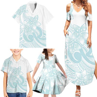 Polynesian Tribal Plumeria Lotu Tamaiti Family Matching Summer Maxi Dress and Hawaiian Shirt Pastel Cyan - Polynesian Pride
