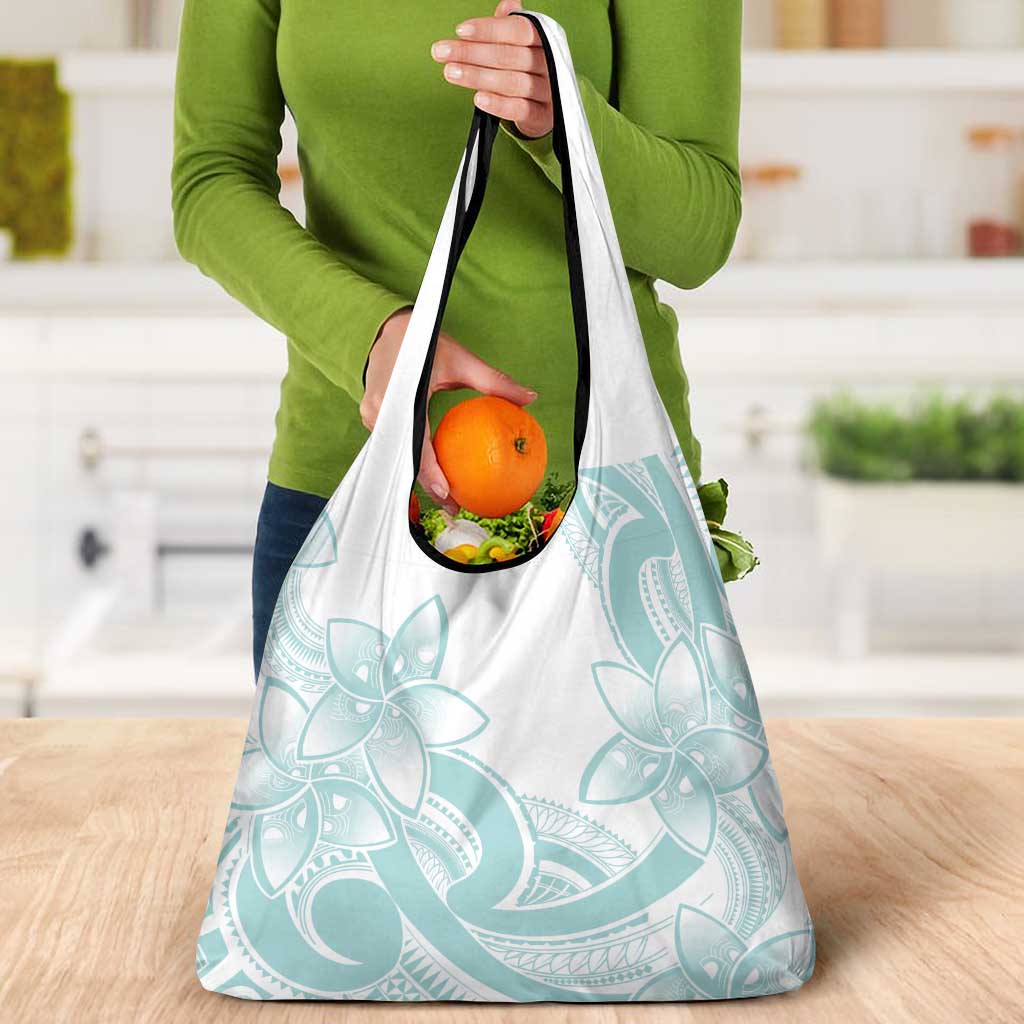 Polynesian Tribal Plumeria Lotu Tamaiti Grocery Bag Pastel Cyan LT9 - Polynesian Pride