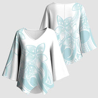 Polynesian Tribal Plumeria Lotu Tamaiti Kimono Sleeve Blouse Pastel Cyan - Polynesian Pride