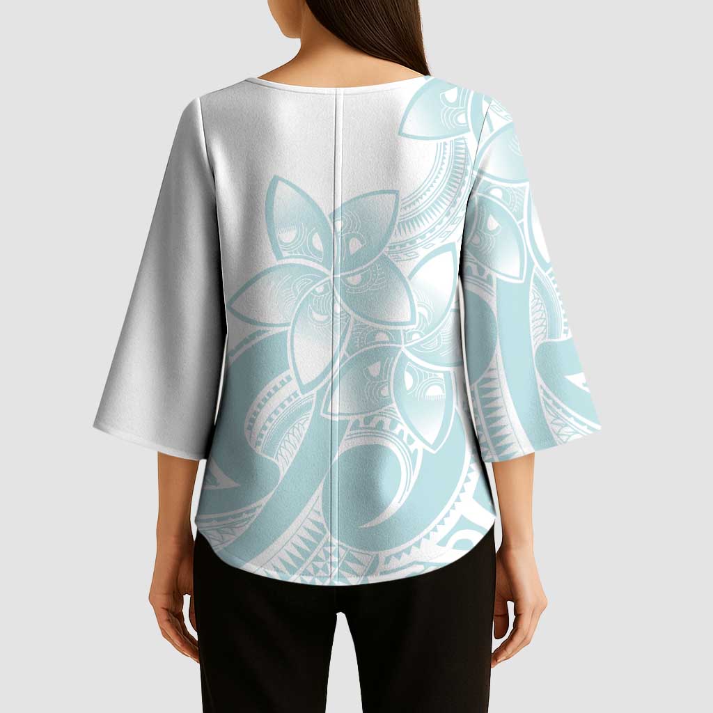 Polynesian Tribal Plumeria Lotu Tamaiti Kimono Sleeve Blouse Pastel Cyan - Polynesian Pride