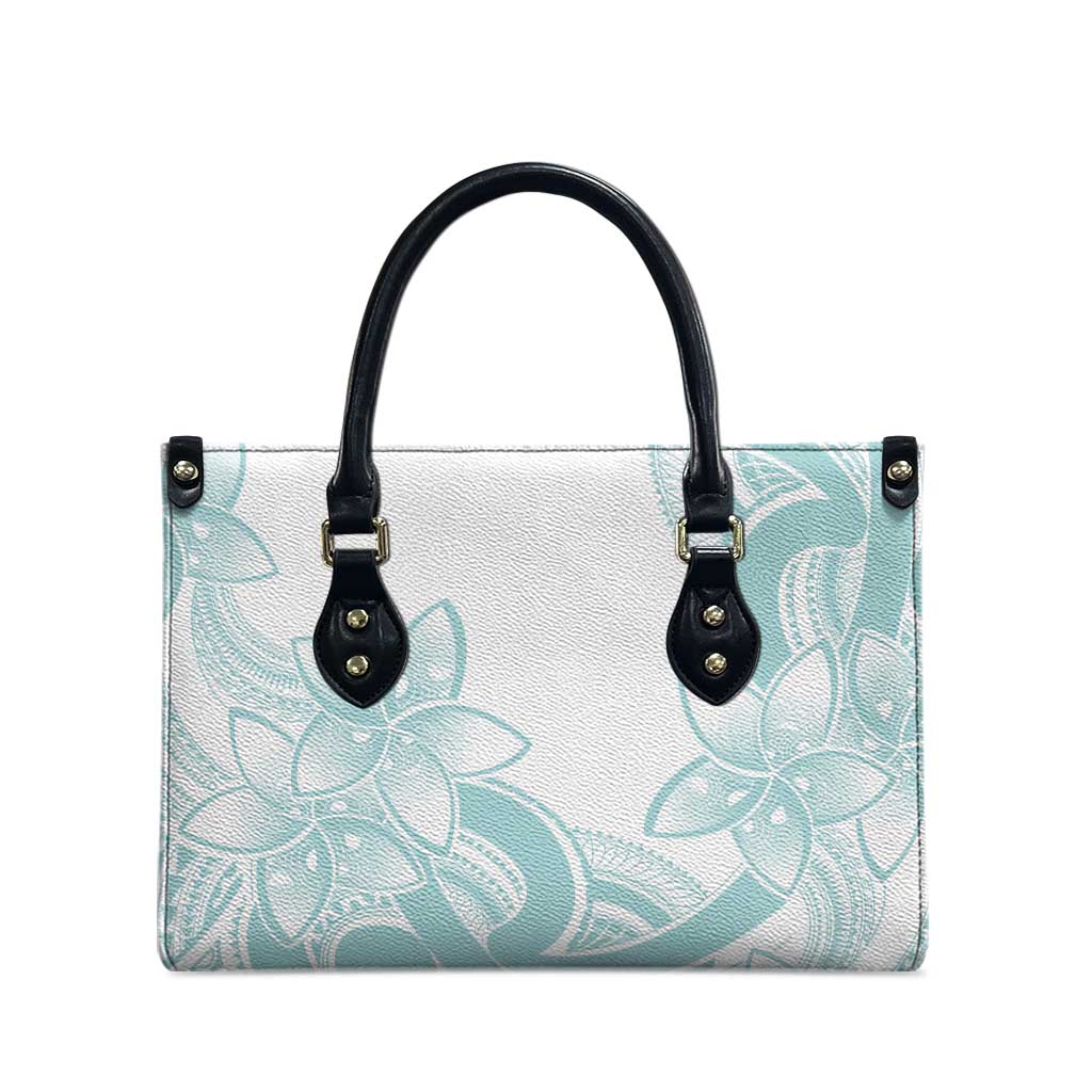 Polynesian Tribal Plumeria Lotu Tamaiti Leather Bag Pastel Cyan - Polynesian Pride