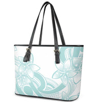 Polynesian Tribal Plumeria Lotu Tamaiti Leather Tote Bag Pastel Cyan - Polynesian Pride