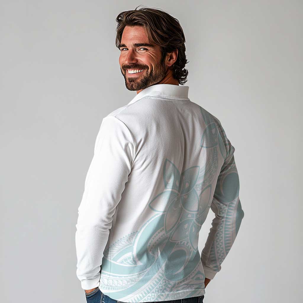 Polynesian Tribal Plumeria Lotu Tamaiti Long Sleeve Polo Shirt Pastel Cyan LT9 - Polynesian Pride