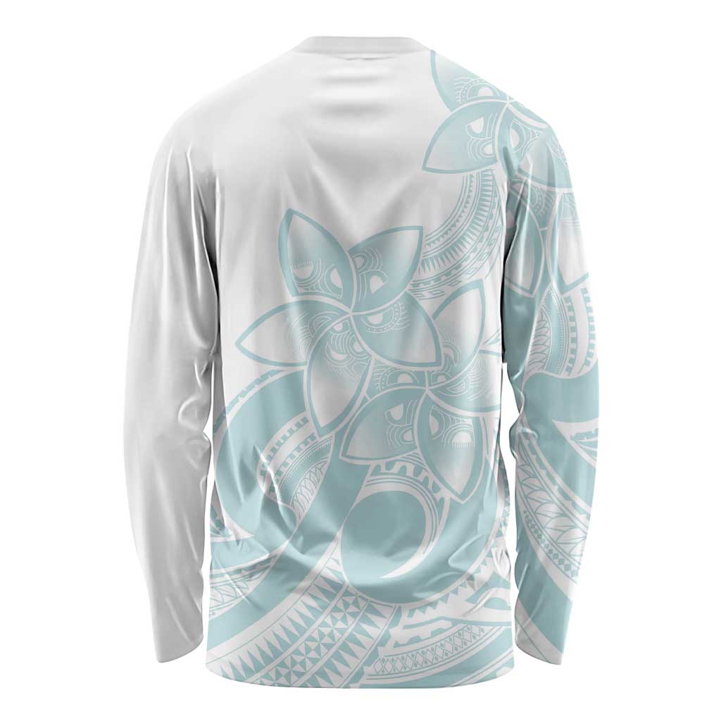 Polynesian Tribal Plumeria Lotu Tamaiti Long Sleeve Shirt Pastel Cyan LT9 - Polynesian Pride