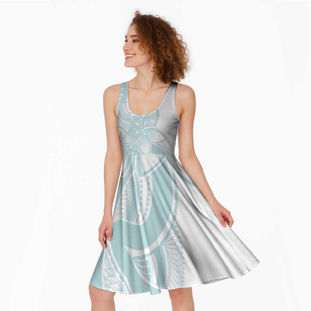 Polynesian Tribal Plumeria Lotu Tamaiti Midi Dress Pastel Cyan - Polynesian Pride