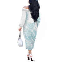 Polynesian Tribal Plumeria Lotu Tamaiti Off The Shoulder Long Sleeve Dress Pastel Cyan - Polynesian Pride